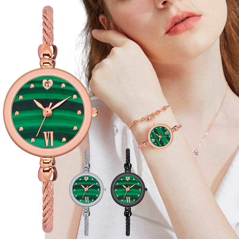 

Wristwatches Women's Quartz Watch Green Marble Alloy Dial For Women Minimalist Stainless Steel Strap Wristwatch Drop Ship