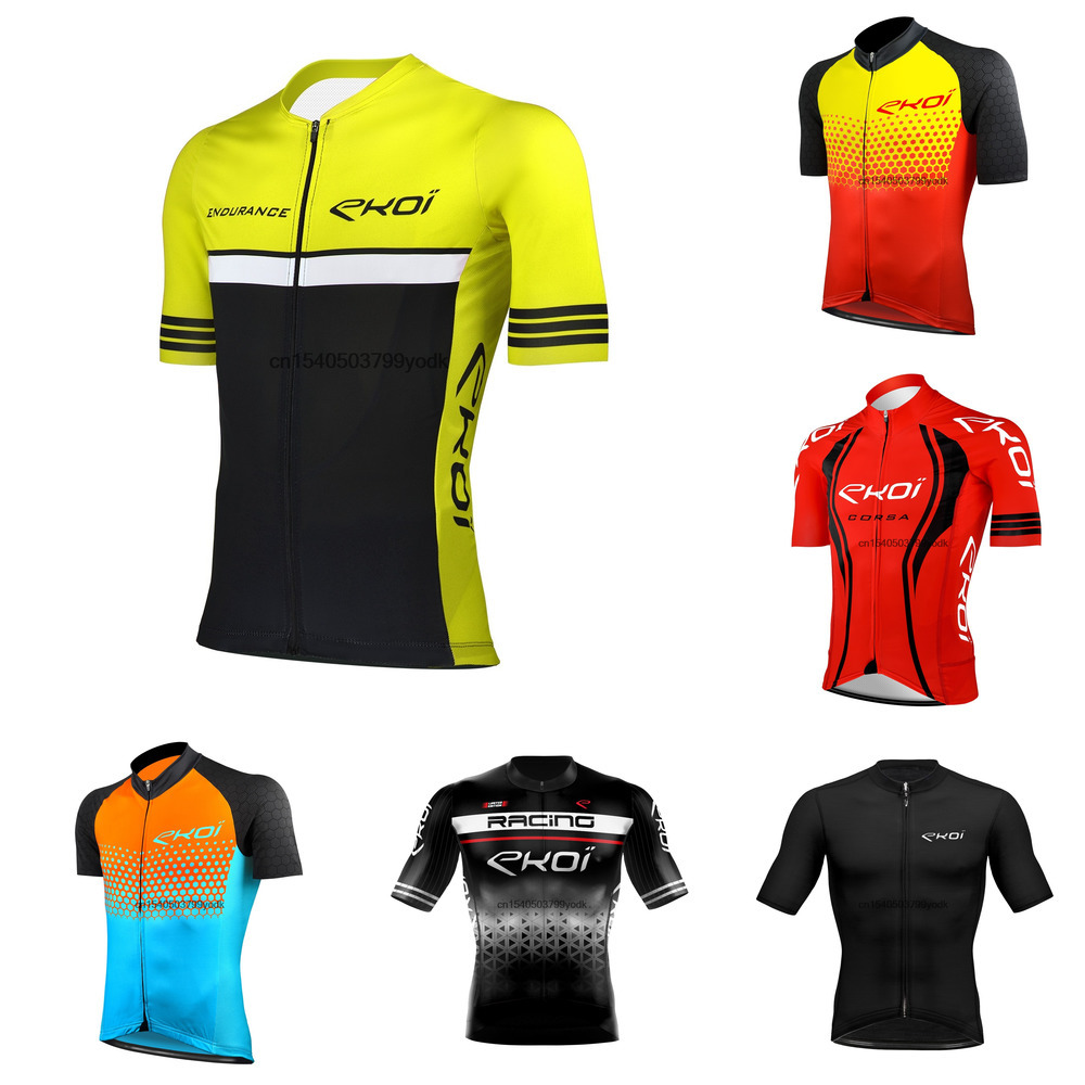 

EKOI MTB Jersey 2021 Team Cycling Shirts Males' Short Sleeve Bike Wear Summer Premium Bicycle Clothing L0305, Black;white