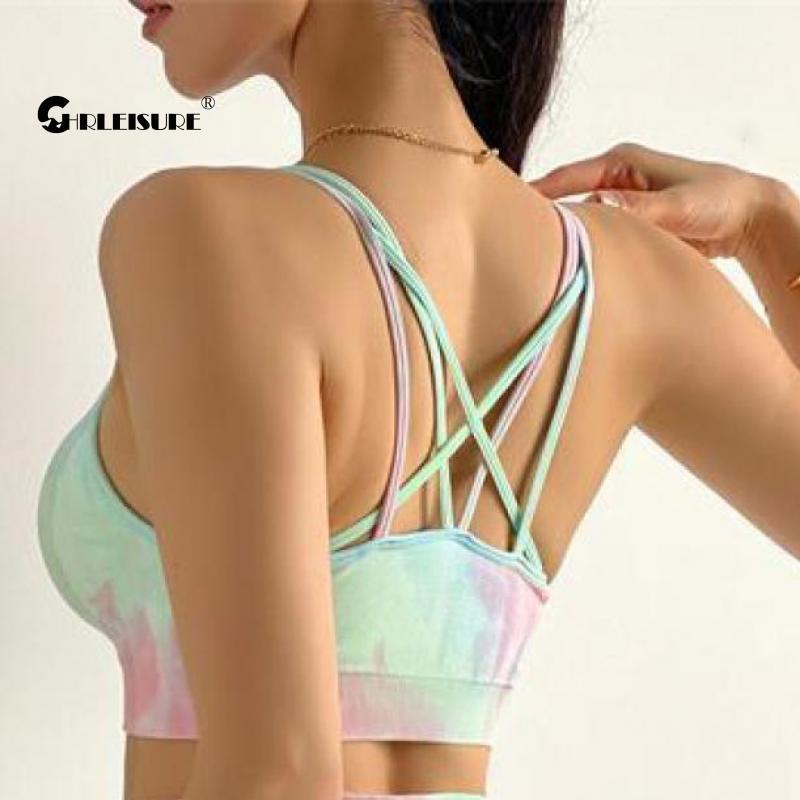 

Yoga Outfit CHRLEISURE Dyeing Bra Seamless Print Top Gym Fitness Sportswear Breathable Sexy Lingerie Sports Fashion Street, Blue orange
