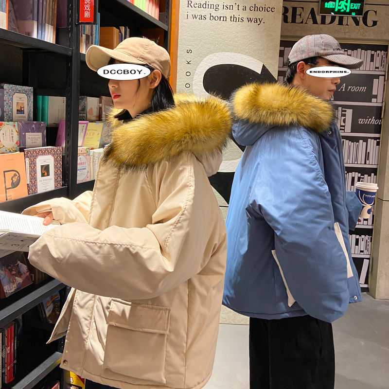 

2021 New Winter Thick Short Men' Warm Fashion Casual Fur Collar Hooded Parka Men Clothes Couple Jackets Coat -3xl 0oh3, Black