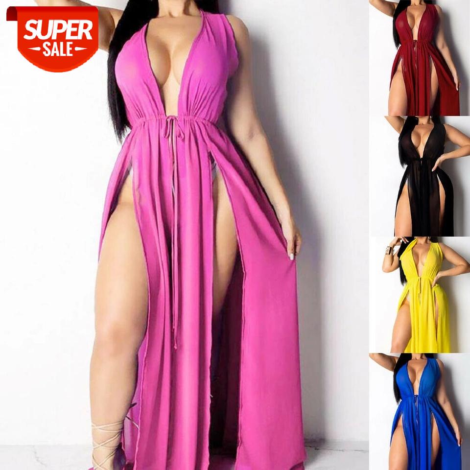 

Hirigin 2019 Brand New Women Ladies Summer Beach Boho Style Long Dress Sexy V-neck Beach Long Maxi Dress Clubwear #Iq02, Black;gray