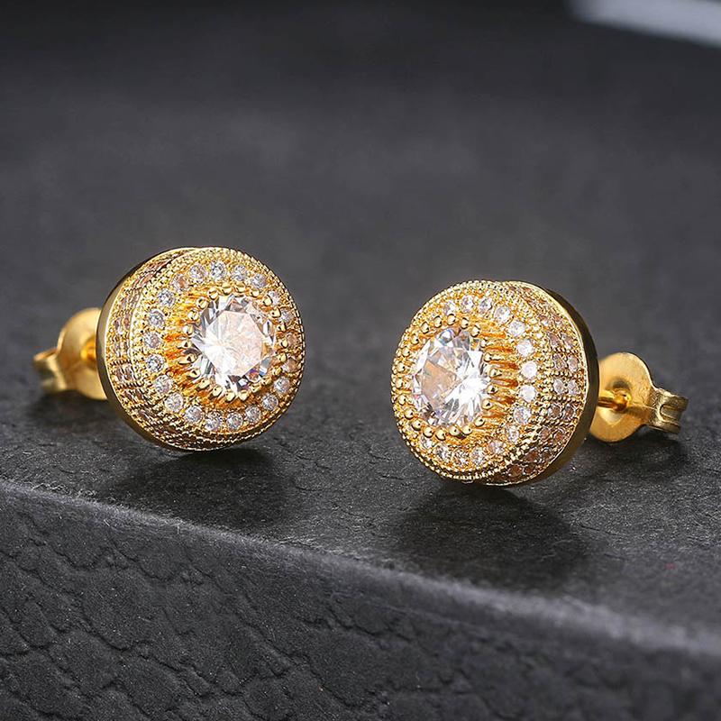 

Stud Luxury Punk 2021 Trend Jewellery For Women Iced Out Zircon Hip Hop Men Piercings Earrings Round Gold Color Wholesale OHE003