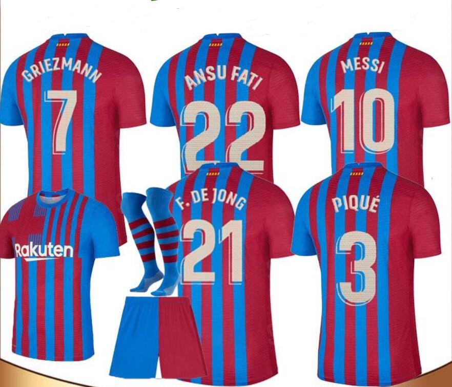 

21 22 Barcelona MESSI Soccer Jersey BARCA FC Kun Aguero GRIEZMANN F.DE JONG DEST PEDRI football shirt men women kids kit socks Men's Sh, White;black