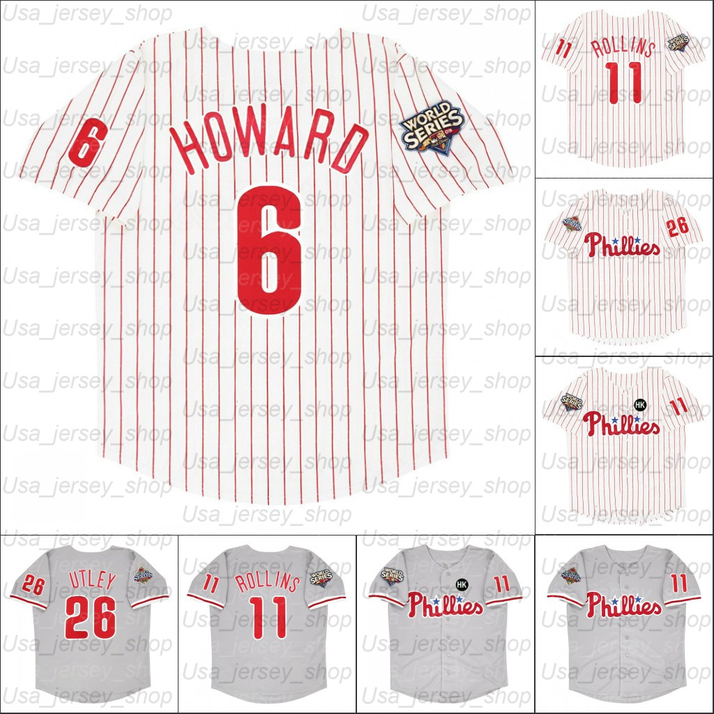 

Retro Baseball jersey 2008 and 2009 Philadelphia jerseys 26 Chase Utley 11 Jimmy Rollins 6 Ryan Howard 48 Pedro Martinez 51 Ruiz, Men/2008 white