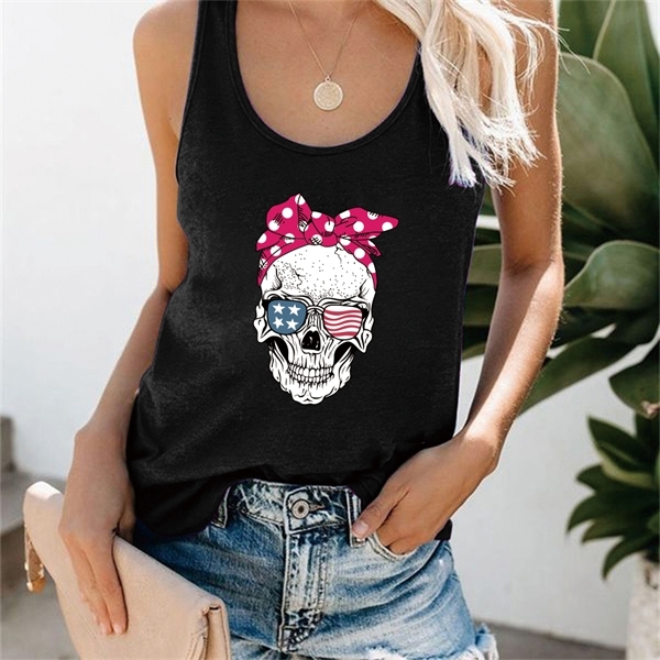 

Skull Scarf Sunglasses Print Tank Top Women Sleeveless Summer Graphic Vest Fashion Tops for Teens Vogue Camiseta Tirantes Mujer L0220, Mb