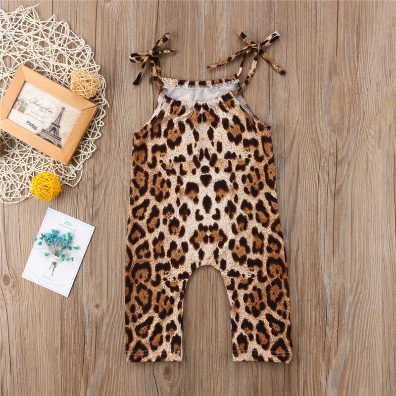 

Lovely Girl Summer Rompers Baby Playsuit Clothes Kids Outfits One-Piece Sleeveless Leopard Jumpsuit Newborn Sunsuit Belt Clothes, Leopard romper