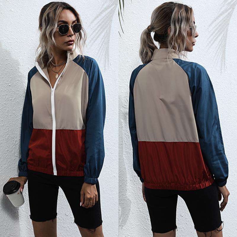 

Women's Jackets Autumn Loose And Versatile Jacket Coat Contrast Color Stand Collar Leisure Thin, Black;brown