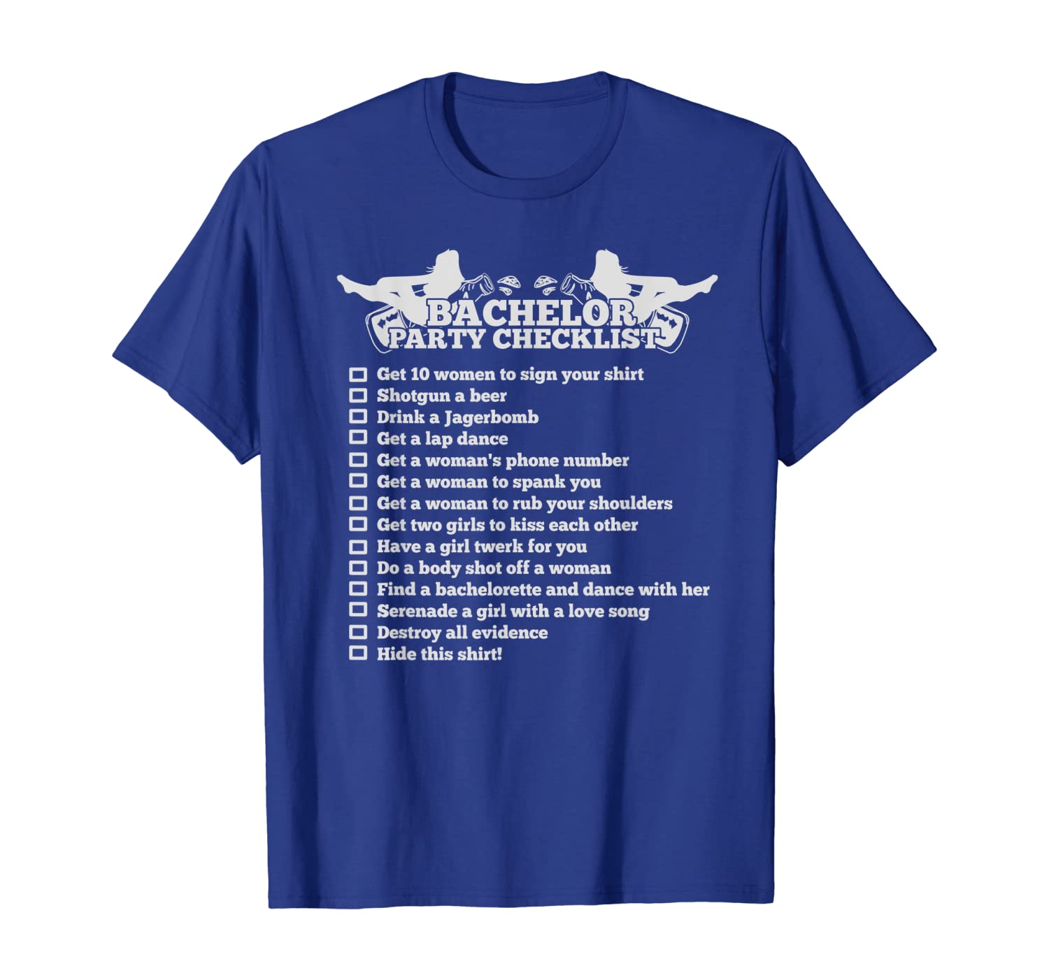 

Bachelor Party Checklist Shirt - Funny Groom Shirt for Men, White;black