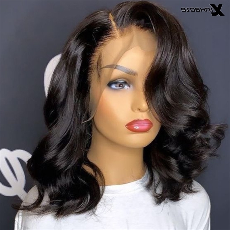 

Black 13x4 Front Natural Human Hair Wigs For Women Pre Plucked Brazilian Remy Side Part Short BOB Wave 4x4 Lace Closure Wig, 5x5 pu lace wig