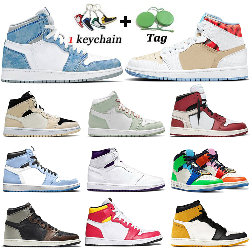 

2021 With Socks Jumpman 1 1s Mens Womens Basketball Shoes Mid Crimson Tint Toe High OG Court Purple University Blue White Off Sneakers Trainers, B19 mid peach mocha 36-46