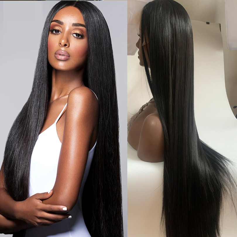 Costume Accessories Lace Front Wigs Long Straight Synthetic Wigs for Women Natural Density Black Straight Wig Heat Resistant Fiber Hair Wigs-image-749168588