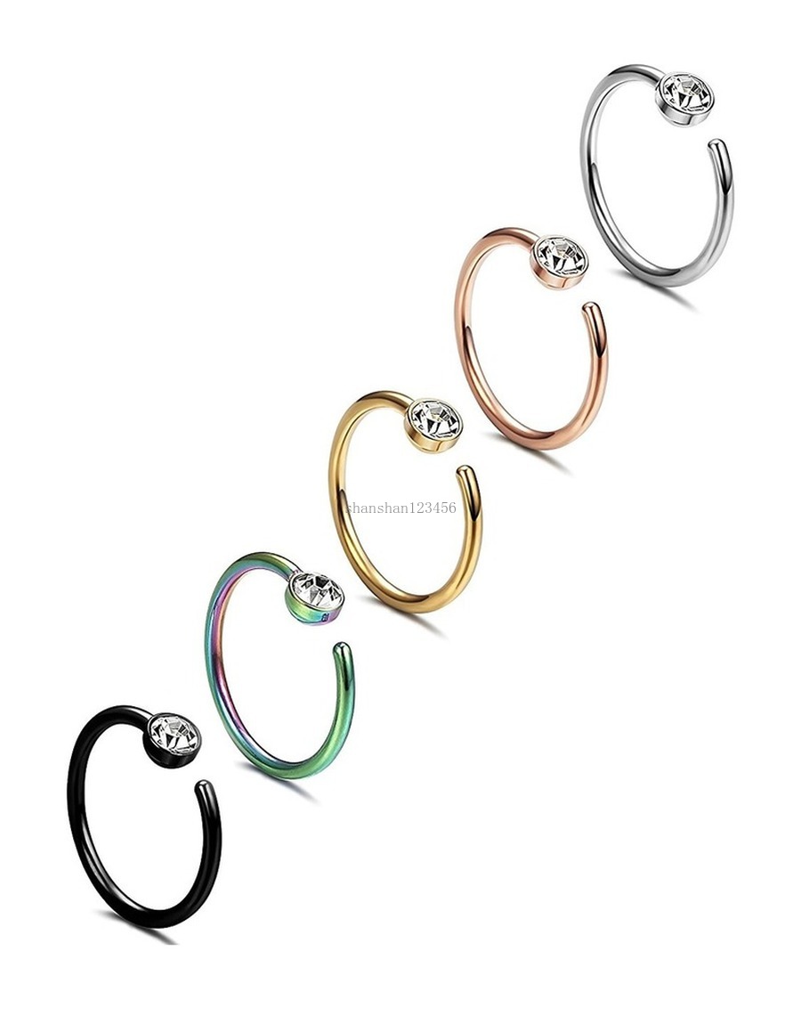 

Crystal Diamond Stainless Steel Nose Ring C Shaped Body Piercing Nose Ring Stud Nail for Women Fashion Jewelry gift Will and Sandy