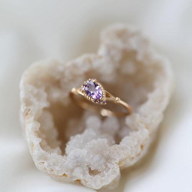 Cluster Rings Designer&#039;s Unique Craftsmanship Diamond Heart-shaped Amethyst Opening Adjustable Ring Retro Exquisite Ladies Jewelry-image-709059083