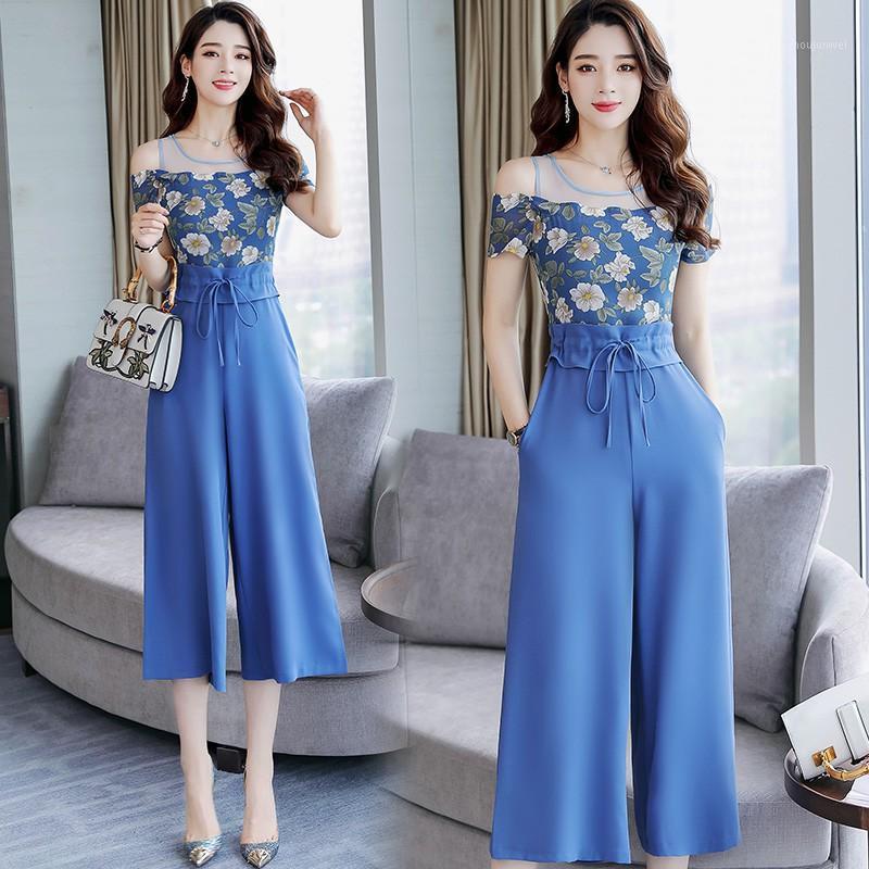 

Women's Jumpsuits & Rompers Chiffon Womens Jumpsuit Plus Size 4xl Woman Overalls Body Lace Patchwork Combinaison Femme Salopette, Blue