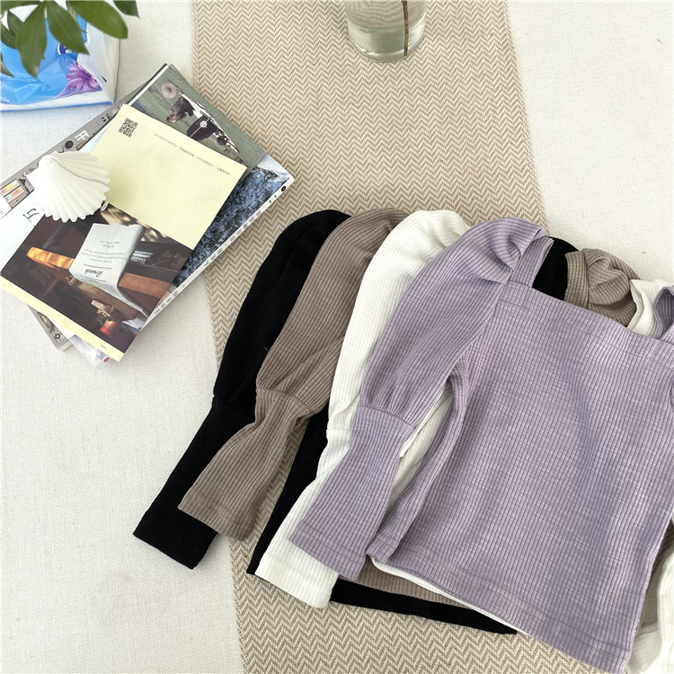 

Newest INS Little girls ribbed t-shirts autumn blank puff sleeve cotton fashion bountique clothes winter fall top 2-7 years, Blue