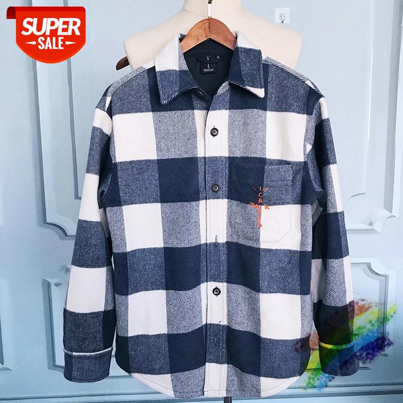 

Embroidery Travis Scott Cactus Jack FLANNEL JACKET Hoodies Men Women Hooded plaid Wool Jersey Coats Pullover #ST9y, Black