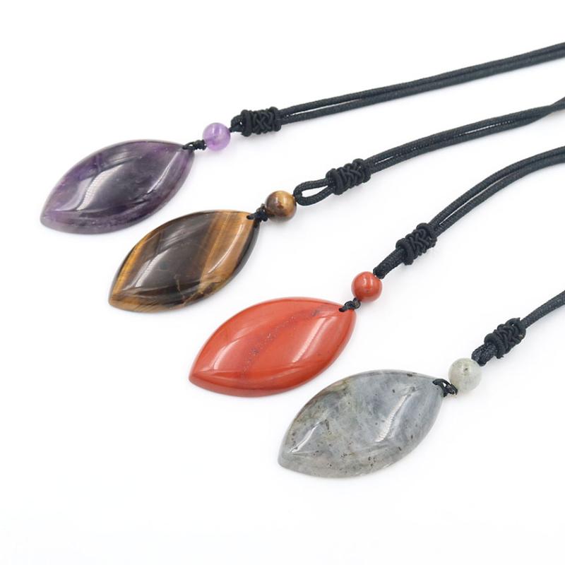 

Pendant Necklaces FYSL Handmade Weave Marquise Shape Tiger Eye Stone Rope Chain Necklace Amethysts Crystal Jewelry