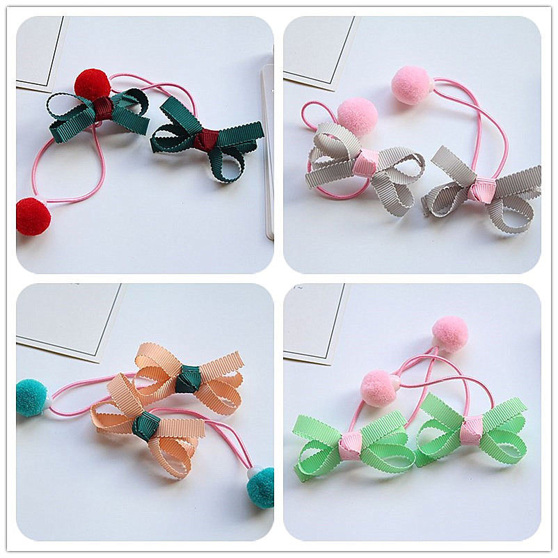 

Boutique 50pairs Fashion Cute Ribbon Bow Elastic Kawaii Solid Fur Pom Bowknot Hair Tie Rope Gum Rubber Bands