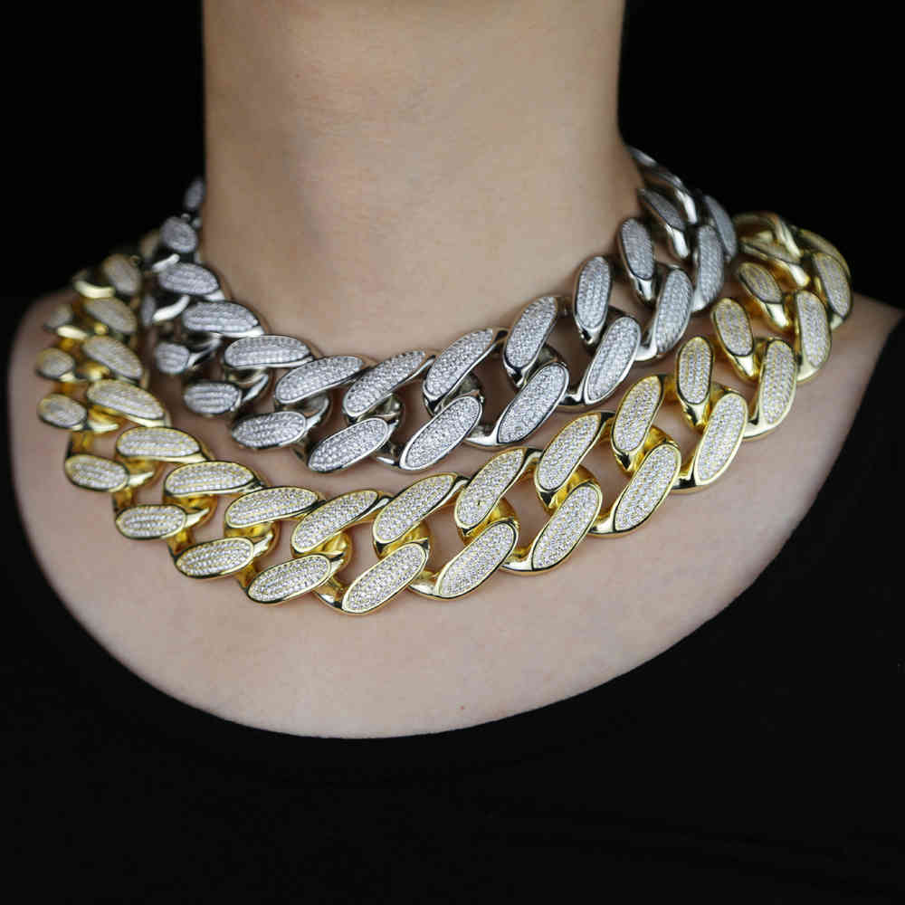 

2021 New High Quality 30mm Miami Cuban Chain Necklace Micro Pave 5A Cubic Zirconia Hip Hop Fashion Women Charm Jewelry Gift X0509