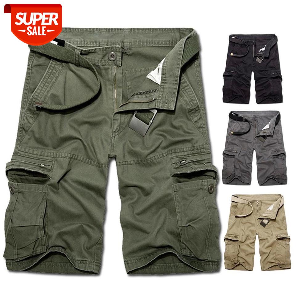 

2021 New Cargo Shorts Men Casual Solid Color Breathable Multi Pockets Short Cargo Pants Beach Shorts Short Pants Men 31-40 #aG84, Black