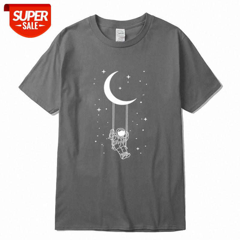 

XINYI Men's T-shirt 100% cotton T-shirt high quality funny moon men T shirt loose cool o-neck loose t-shirt male tee shirts 2020 #g66h, White;black