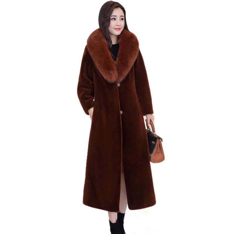 

Women's Fur & Faux 2021 Long Winter Jacket Women Sheep Shearing Coat Womens Hooded Collar Warm Female Casual Loose Overcoat, Black