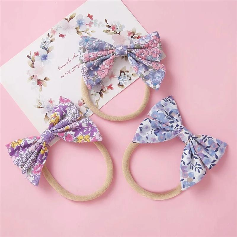

Pink Spring Floral Watercolor Fabric Bow Nylon  Headband Newborn Hair Bow Baby Toddler Girls Hair accessories