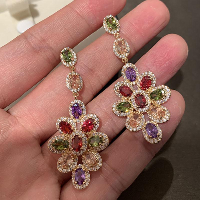 

Hoop & Huggie High Quality Earrings For Women 2021 Luxury Jewelry Colored Zircon French Retro Stainless Steel Flower Tassel Classic Long Gif