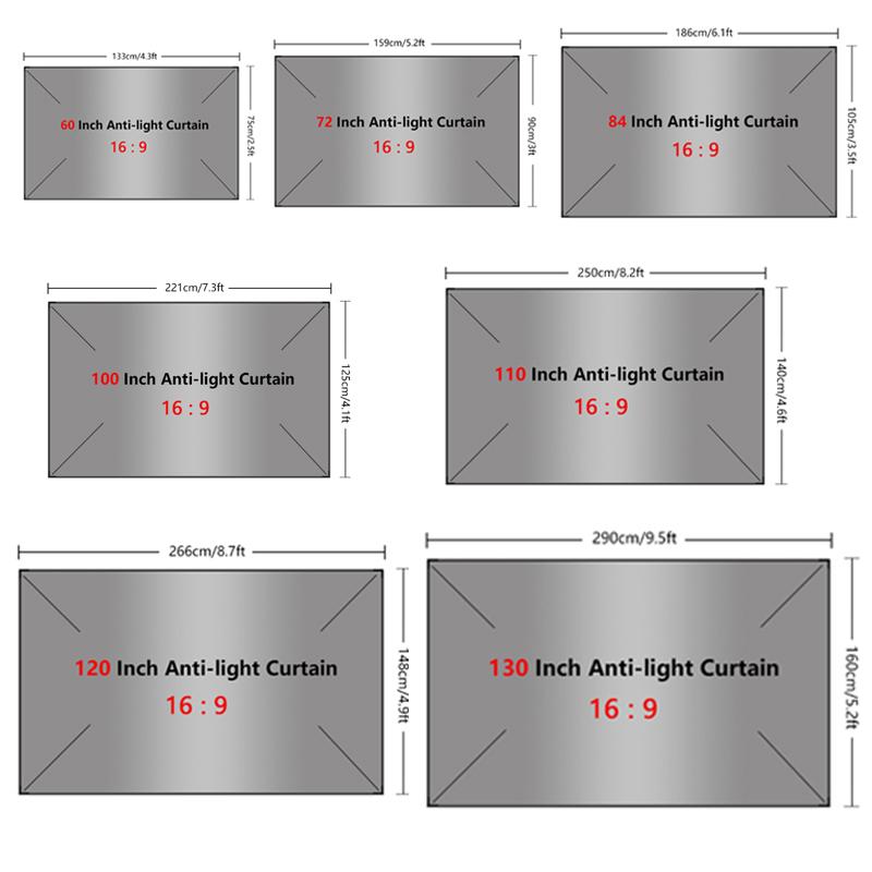 

Projection Screens 16:9 Simple Projector Curtain 60 72 84 100 110 120 130 Inch HD Portable Display Screen For Home Outdoor Office