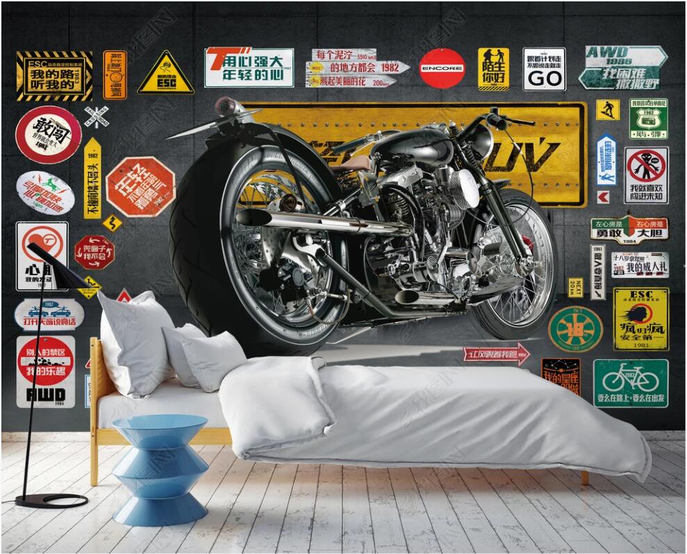 3d wall murals wallpaper for walls 3 d Retro motorcycle road sign 3d wallpapepr custom photo mural home decor in the living room-image-657630265