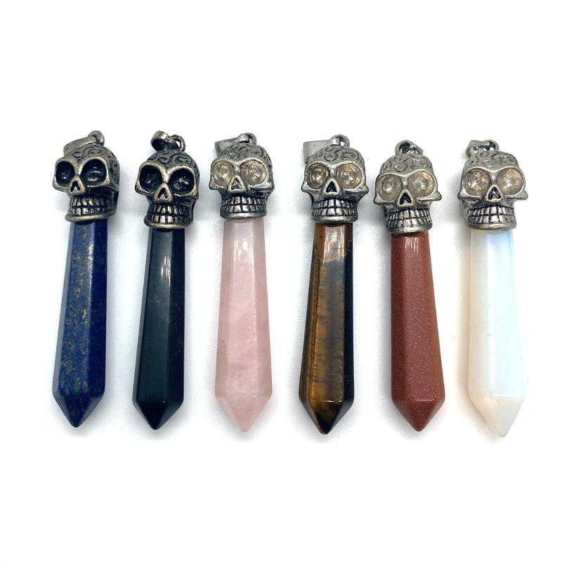

Charms Natural Stone Pendant Tiger's Eye Lapis Lazuli Charm For Making DIY Jewelry Necklace Bracelets 10x64mm, Bronze;silver
