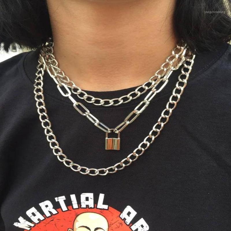 

Punk Chain Necklace Lock Pendant Women 3 Piece Short Jeans Wallet Jewelry Chains