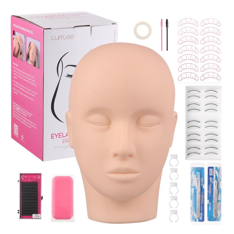 

False Eyelashes Lurrose Eyelash Extension Practice Kit Professional Set Includes Flat Mannequin Head Makeup