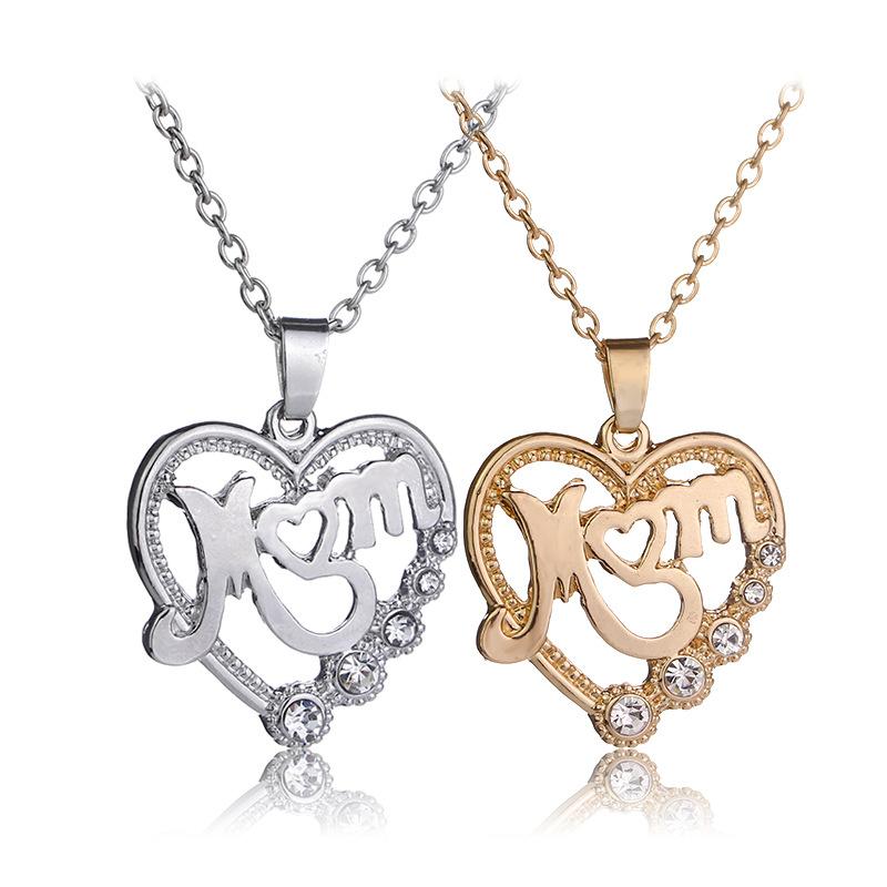 

Luxury Mom Love Heart Shape Necklaces Austrian Crystal Hollow Pendant Gold Silver Chains For Women Mama Jewelry Mother 'S Day Gift 309 G2