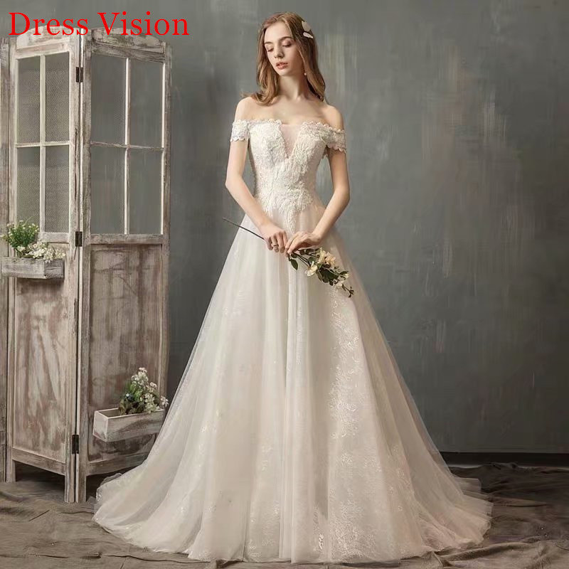 

2021 Vestido Noiva Wedding Lace Appliques Boat Neck Soiree Bride to Be Lace-up Robe De Marie Yvpn, Same as image