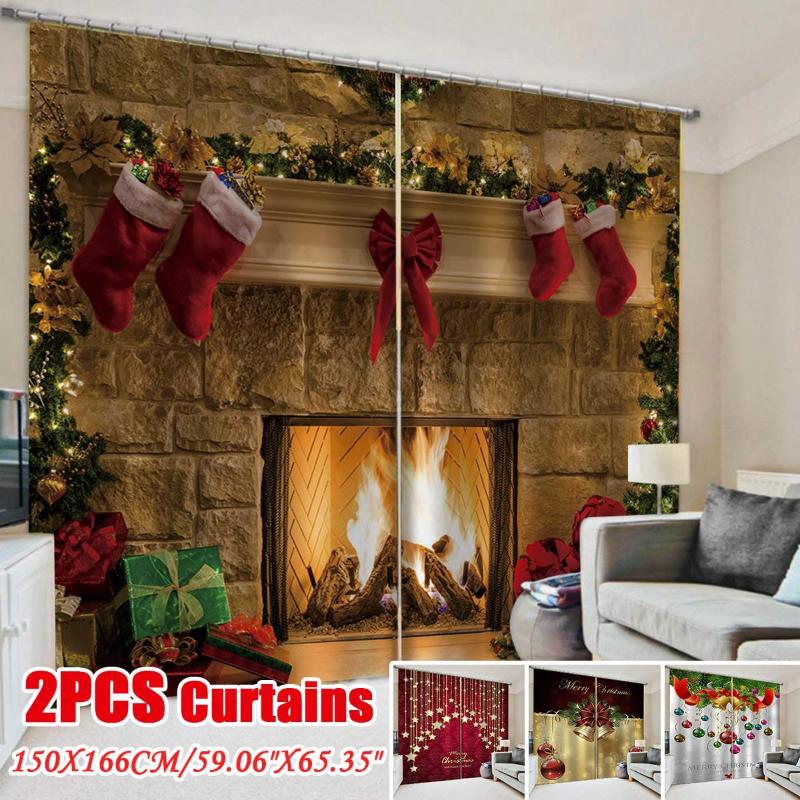 

3D Christmas Curtains/Curtain Decorations Christmas Tree/Bell/Socks/Holiday Party Supplies New Year Home Decoration Waterproof, Pattern 4