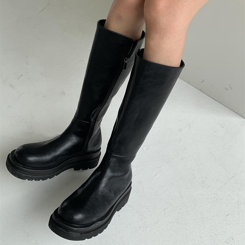Boots Rimocy Punk Platform Long For Women Black Slide Zipper Chunky Knee High Woman Round Toe Pu Leather Motorcycle Shoes