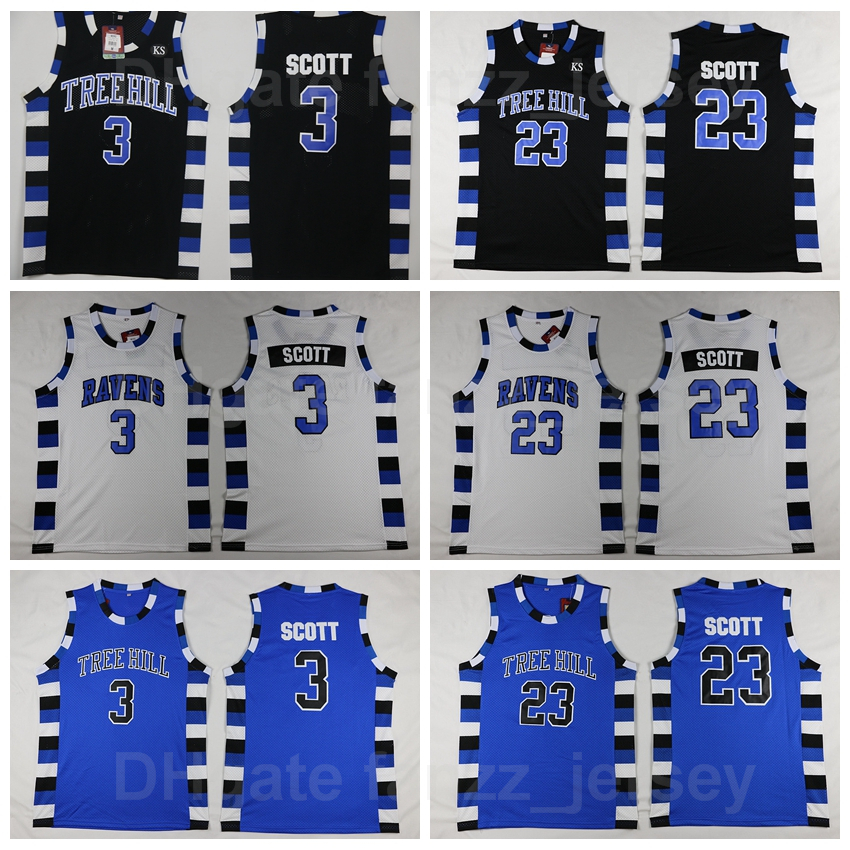 

Moive Basketball One Tree Hill Ravens 23 Nathan Scott Jersey Men 3 Lucas All Stitched Black Blue White Team Color Breathable Pure Cotton College Good Quality, 3 white