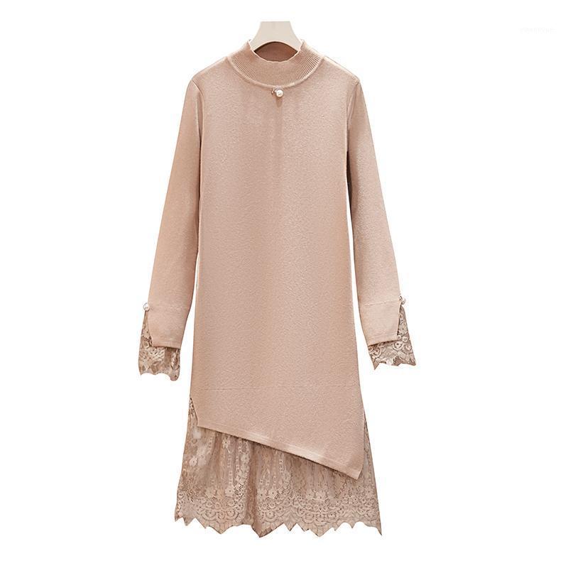 

Casual Dresses Oversized 4XL Beaded Women Lace Knitting Straight Patchwork Knee-Length Lady Elegant Pulls Outwear Tops, See chart