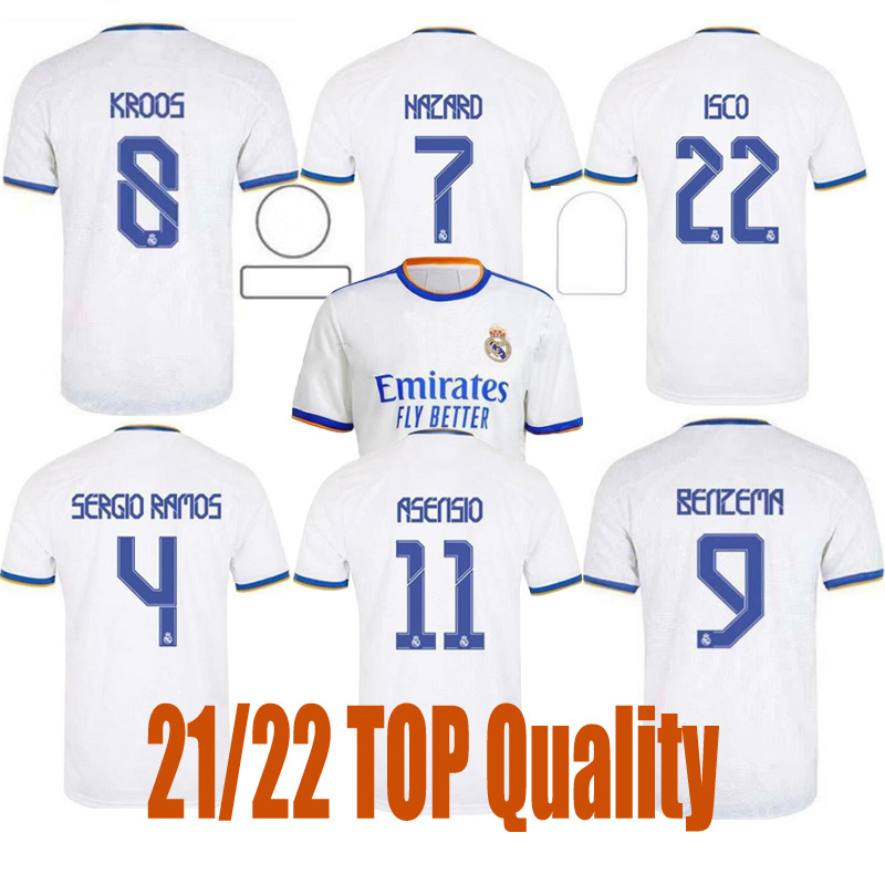 

2021 Real Madrid home away Soccer Jerseys HAZARD camiseta de futbol 21/22 BENZEMA MODRIC MARCELO 2022 KROOS ISCO Valverde Football Shirts, 21/22 home+la liga