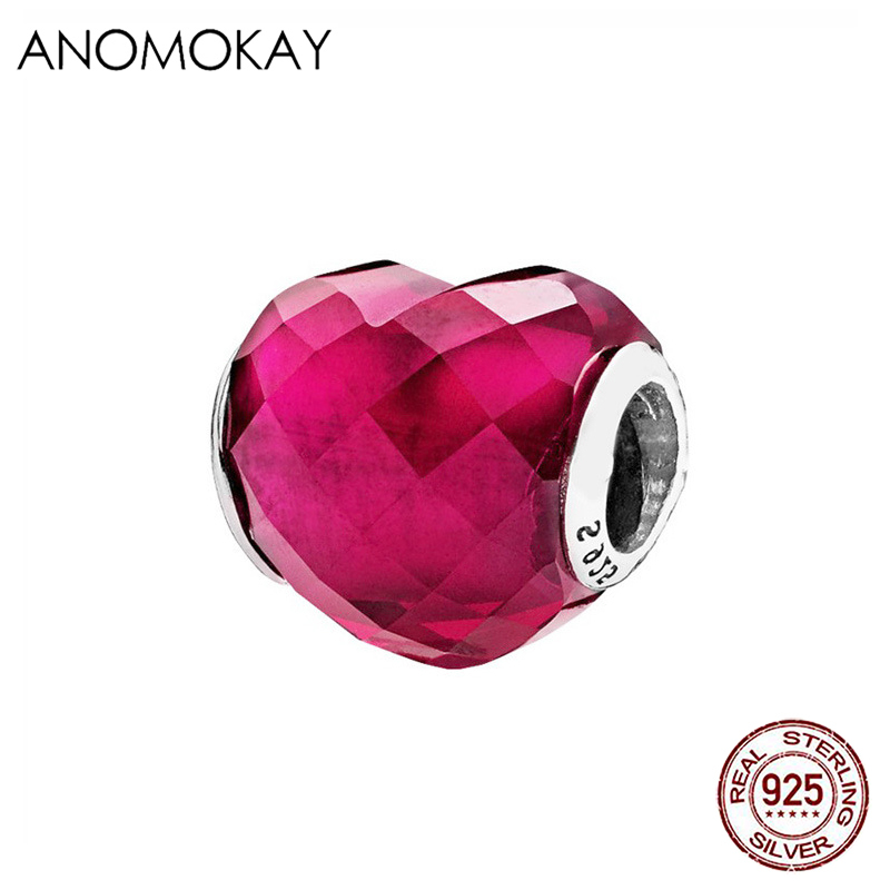 

Anomokay 100% Sterling 925 Silver Murano Heart Charm fit Bracelet & Bangle Romantic Love Shape S925 Beads for Women DIY Jewelry Q0531