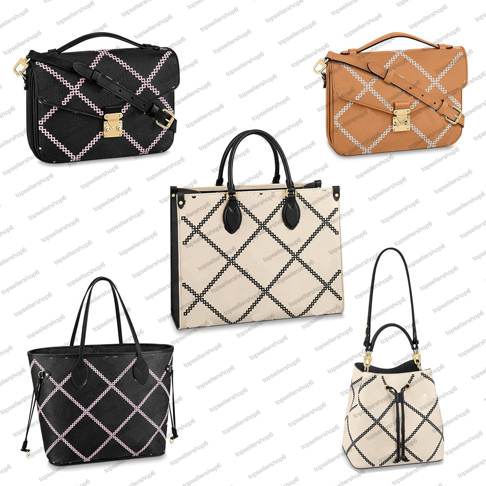 

M46016 Designer Women ONTHEGO MM shopping bag contrast stitch printed POCHETTE cowhide leather NeoNoe bucket Handbag Purse Tote crossbody, Invoice