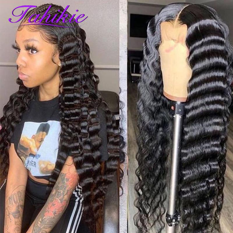 

Tahikie Deep Wave Frontal Wig 13x4 Lace Front Wig Brazilian Hair Wigs For Black Women 13x6 Lace Front Remy Natural Color, As pic