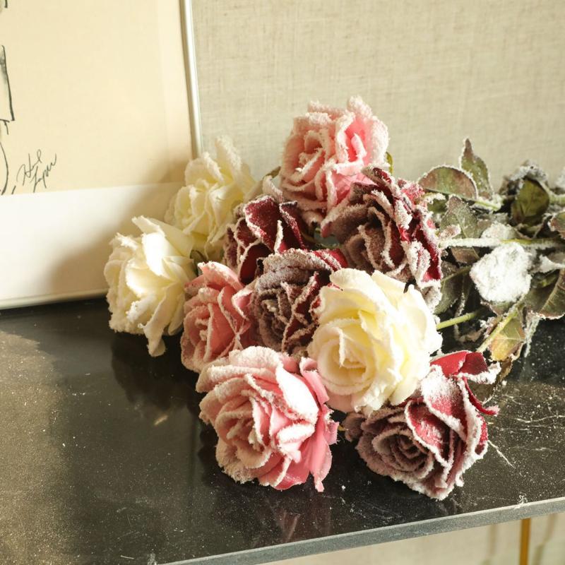 

5Pcs Simulation Sprinkle Snow Rose Artificial Flower Christmas Home Decoration Photography Props Silk Rose Fake Flowers Wreath, Pink