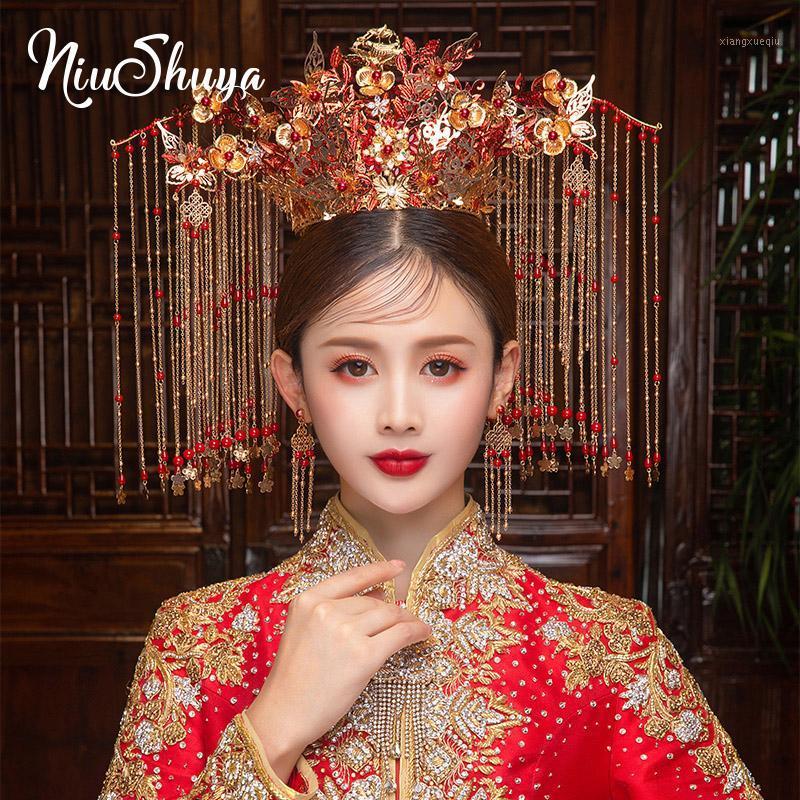 

Hair Clips & Barrettes NiuShuya Exaggerated Headdress Chinese Vintage Style Wedding Gold Phoenix Stage Show Hairwear Accessories, Golden;silver