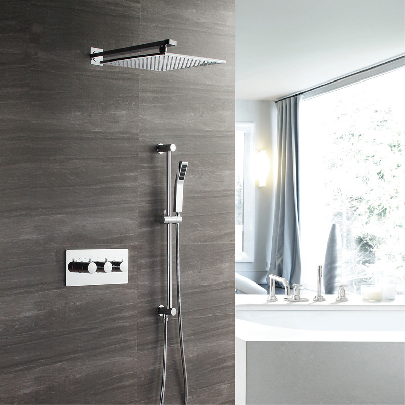 

2021 New in Wall Chrome Thermostatic Faucet Set Bathroom Mixer Bath and Rainfall Shower 12 Inch Ukhl