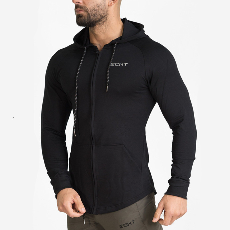 

2021 Autumn New Mens Cotton Sweatshirt Gyms Fitness Bodybuilding Hoodie Male Casual Fashion Slim Hooded Zipper Jacket Tops Clothing 4j4q, Black