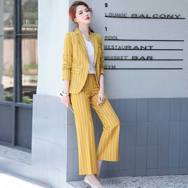 

High quality women's office pants suit two-piece autumn professional striped jacket Business interview outfit 210527