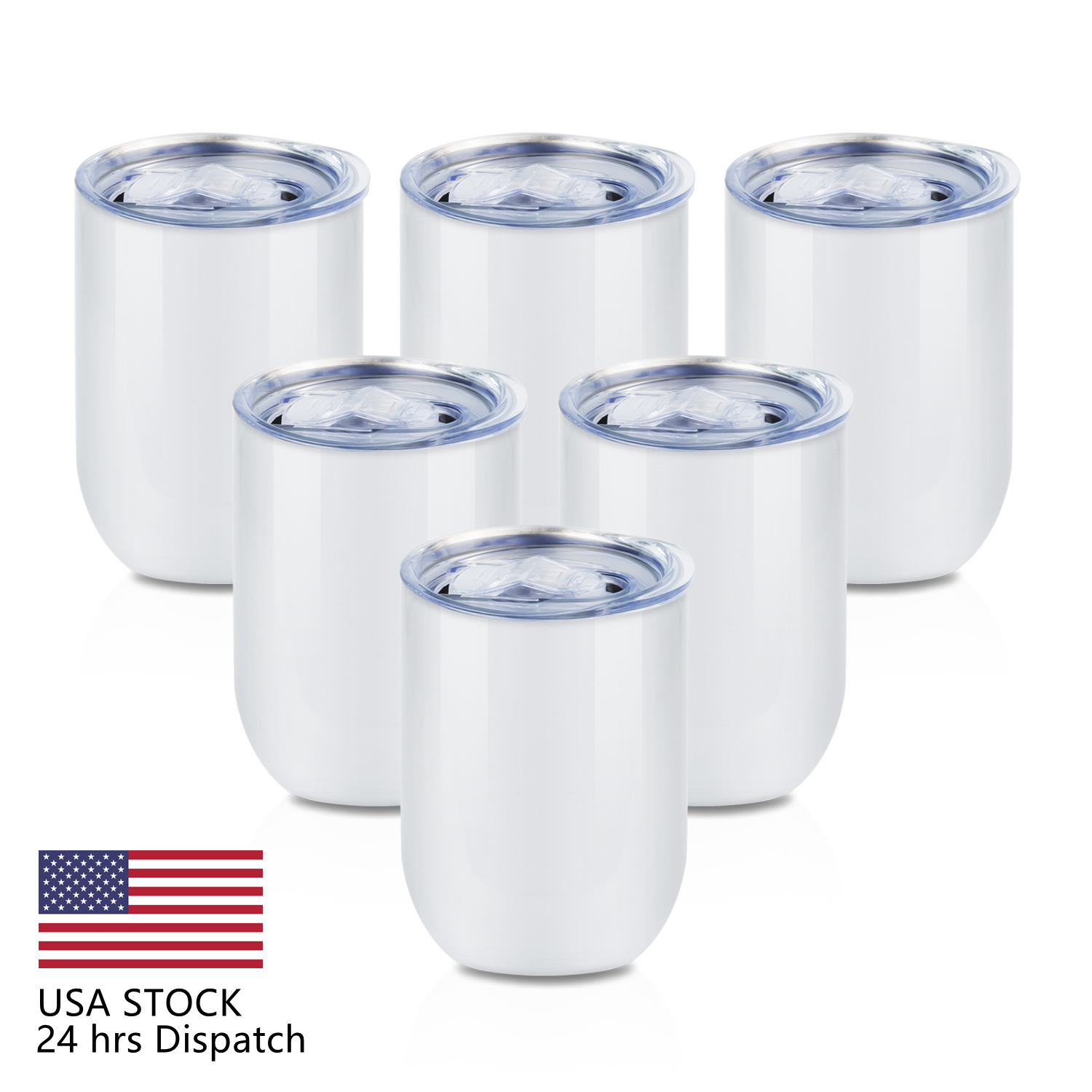 

USA warehouse 30pcs 12oz stainless steel double wall blanks wine straight egg sublimation tumblers for diy beer and liquid drinking, White