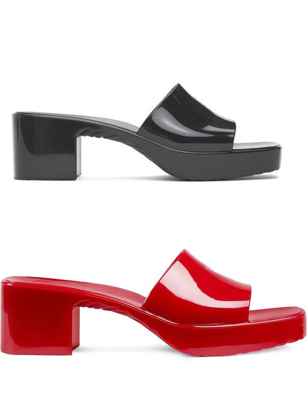 

2021 womens fashion jelly mule low heel PVC slippers openrubber toe rubber size 35-41, Red